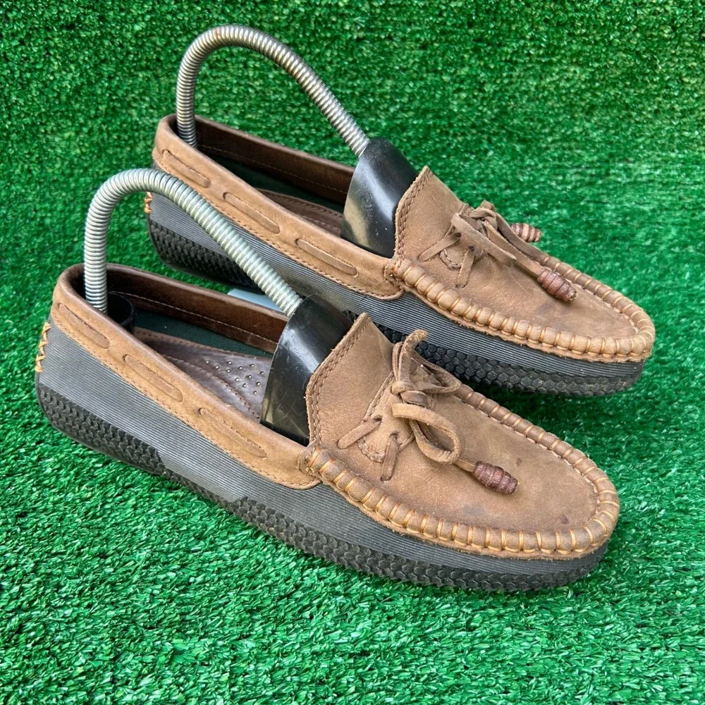 Cole Haan Sporting Mens Brown Leather Moccasin Loafers Rubber Wrap Sole FI059 8M